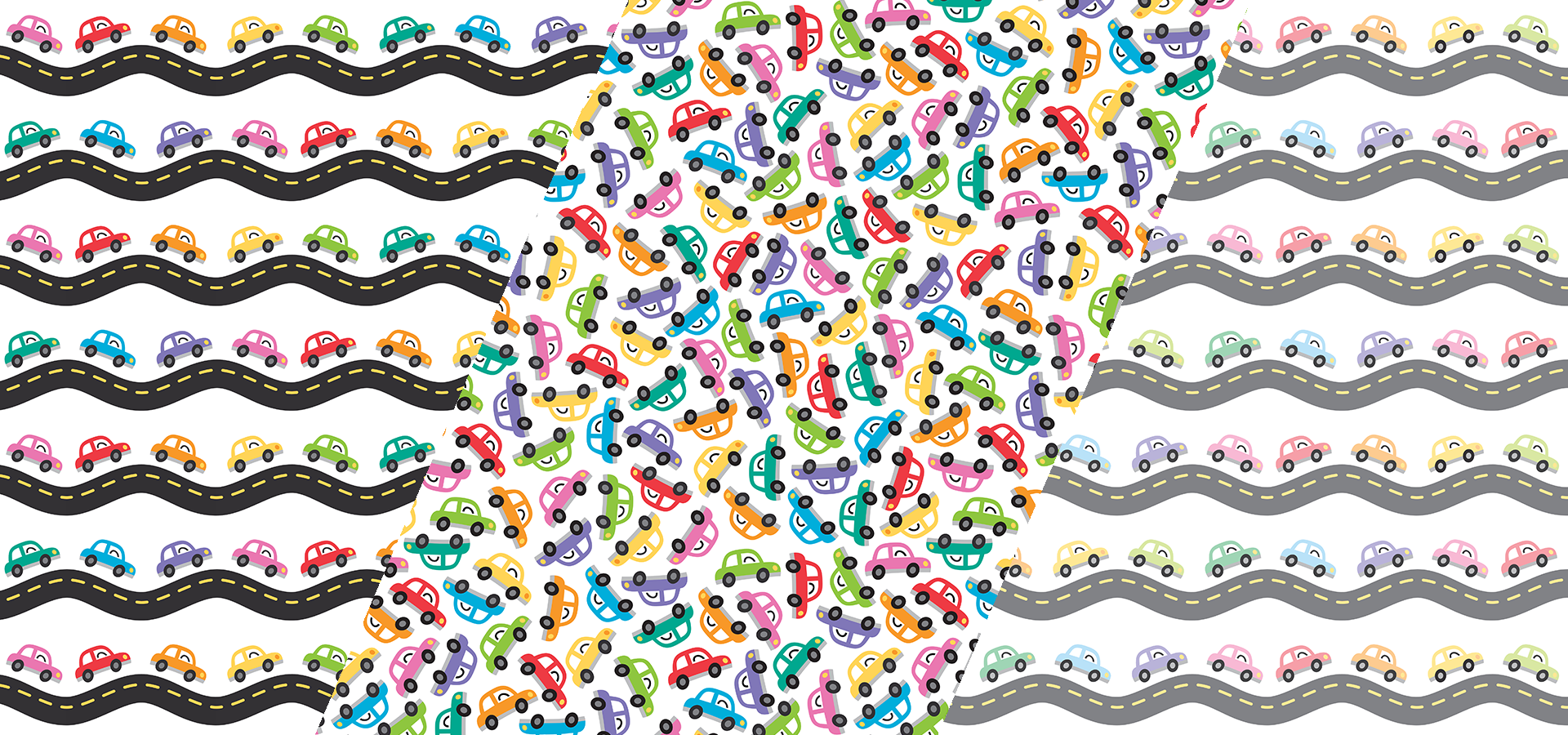 Collection de motifs petites voitures colorées