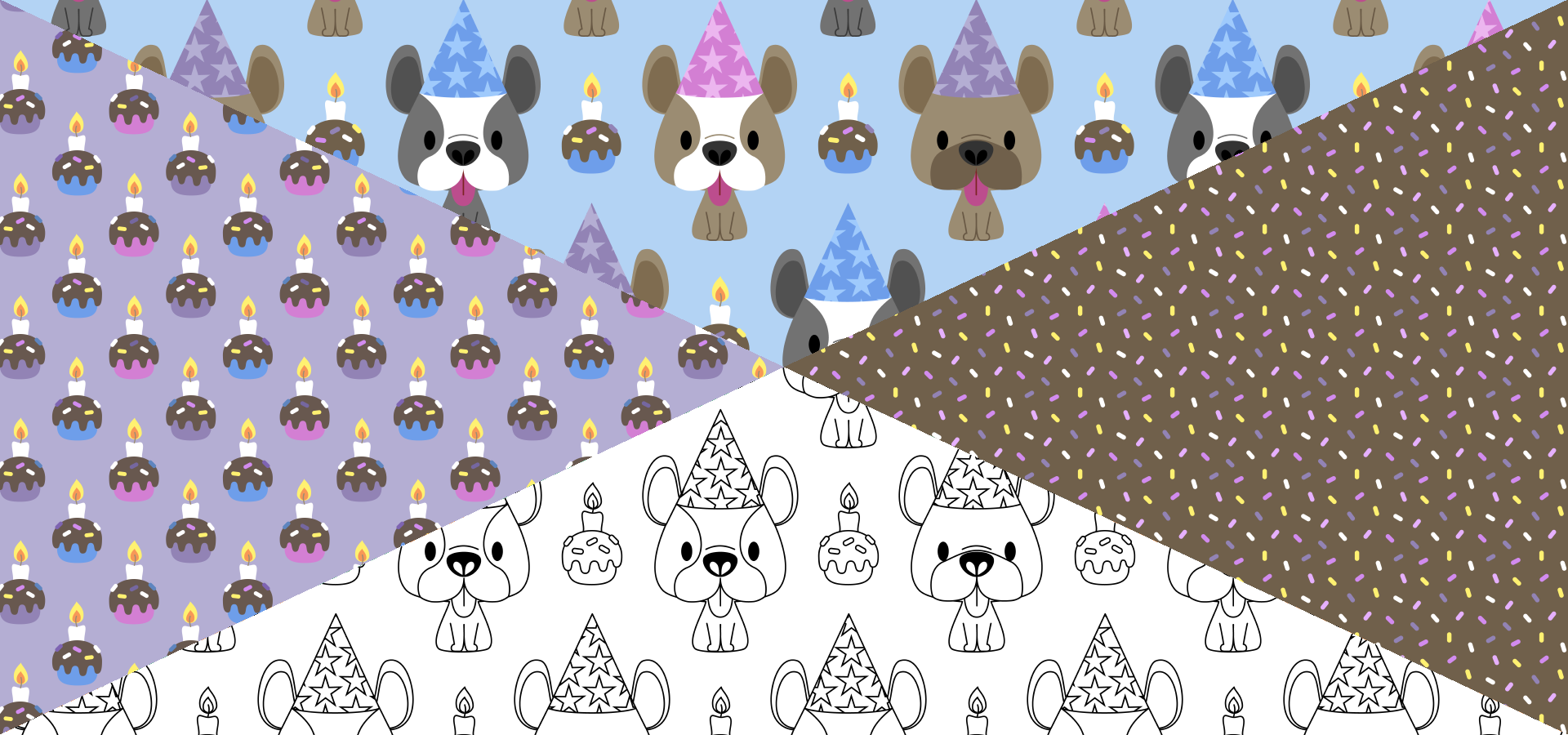 Collection de motifs Fête d'anniversaire pour bouledogues