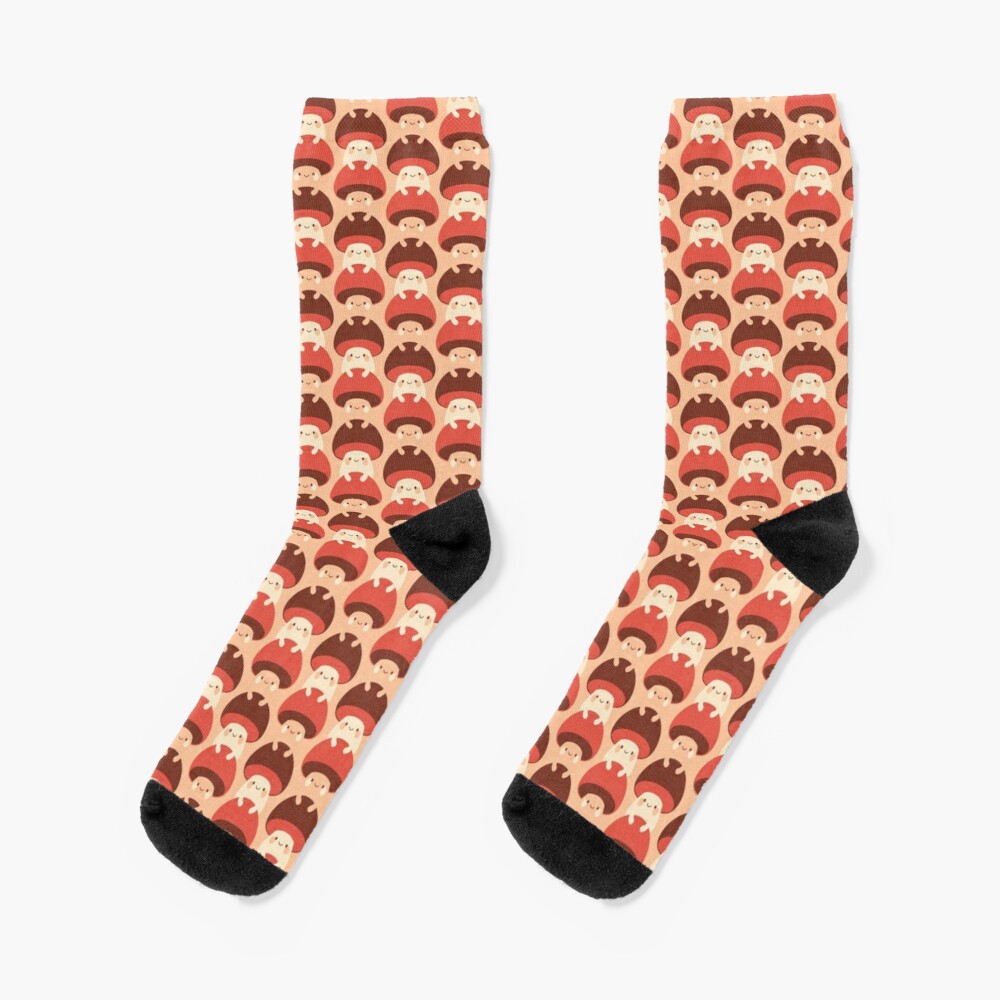 a pair of socks printed with a mushroom pattern